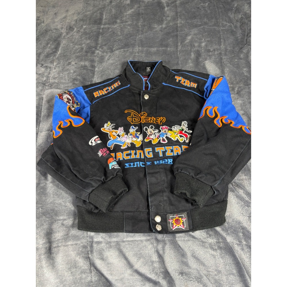 JH Design Disney Racing Team Kids Jacket Black Blue Mickey Mouse Friends Medium